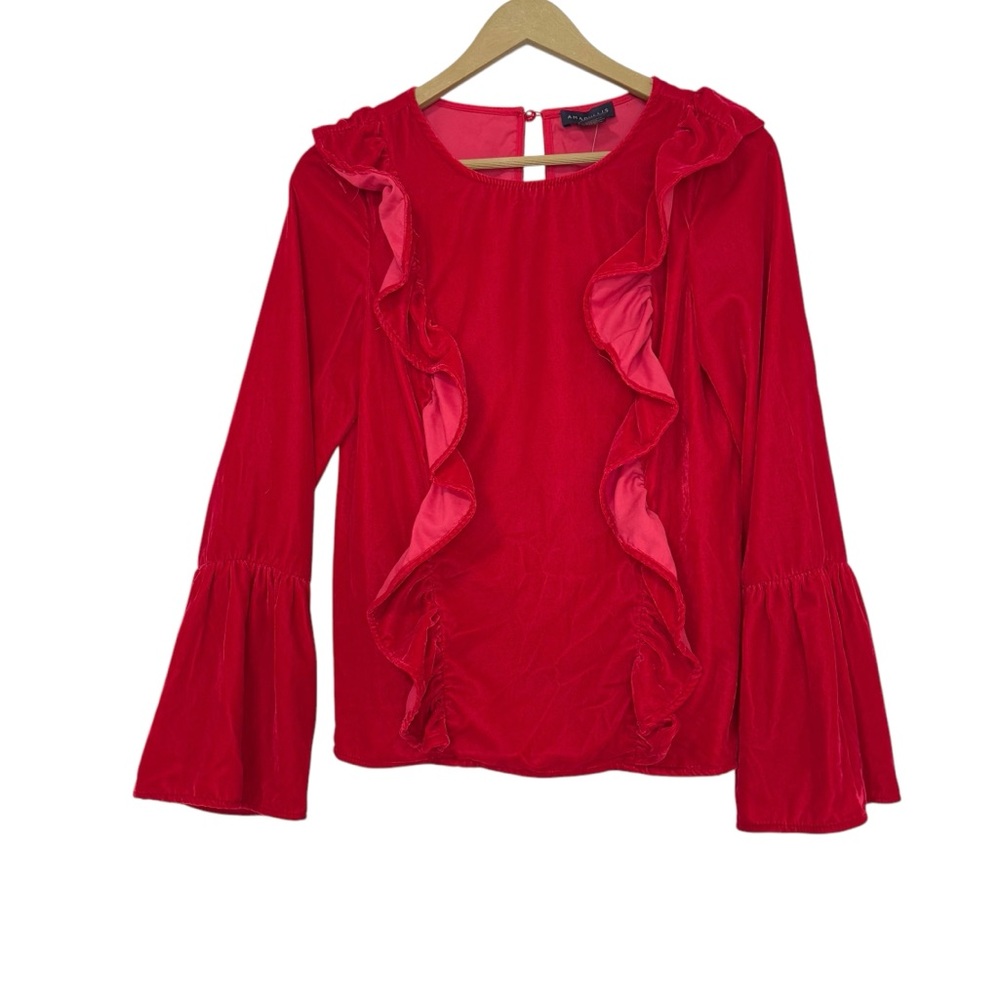 Amaryllis Red‎ Flutter Velvet Bell Sleeve Top Size Small Love Holiday Party